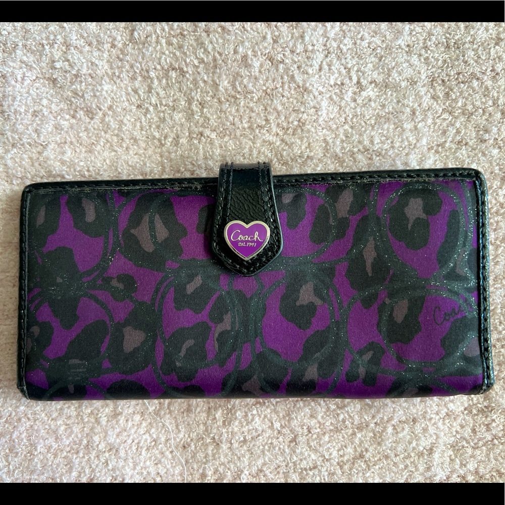 Coach Madison Purple & Black Ocelot Leopard Print Slim Wallet 17764 RARE